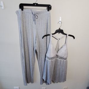 Daisy Fuentes Grey lace razorback 2pc lounge wear pajamas plus size 2X new
